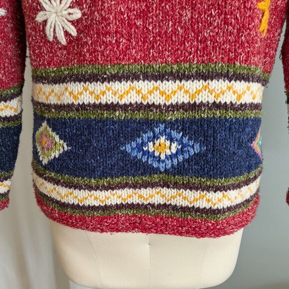 Handmade Cardigan Hoodie Sweater Wool Boho Hippie Multicolor Zip Chunky Red Blue - Picture 4 of 11